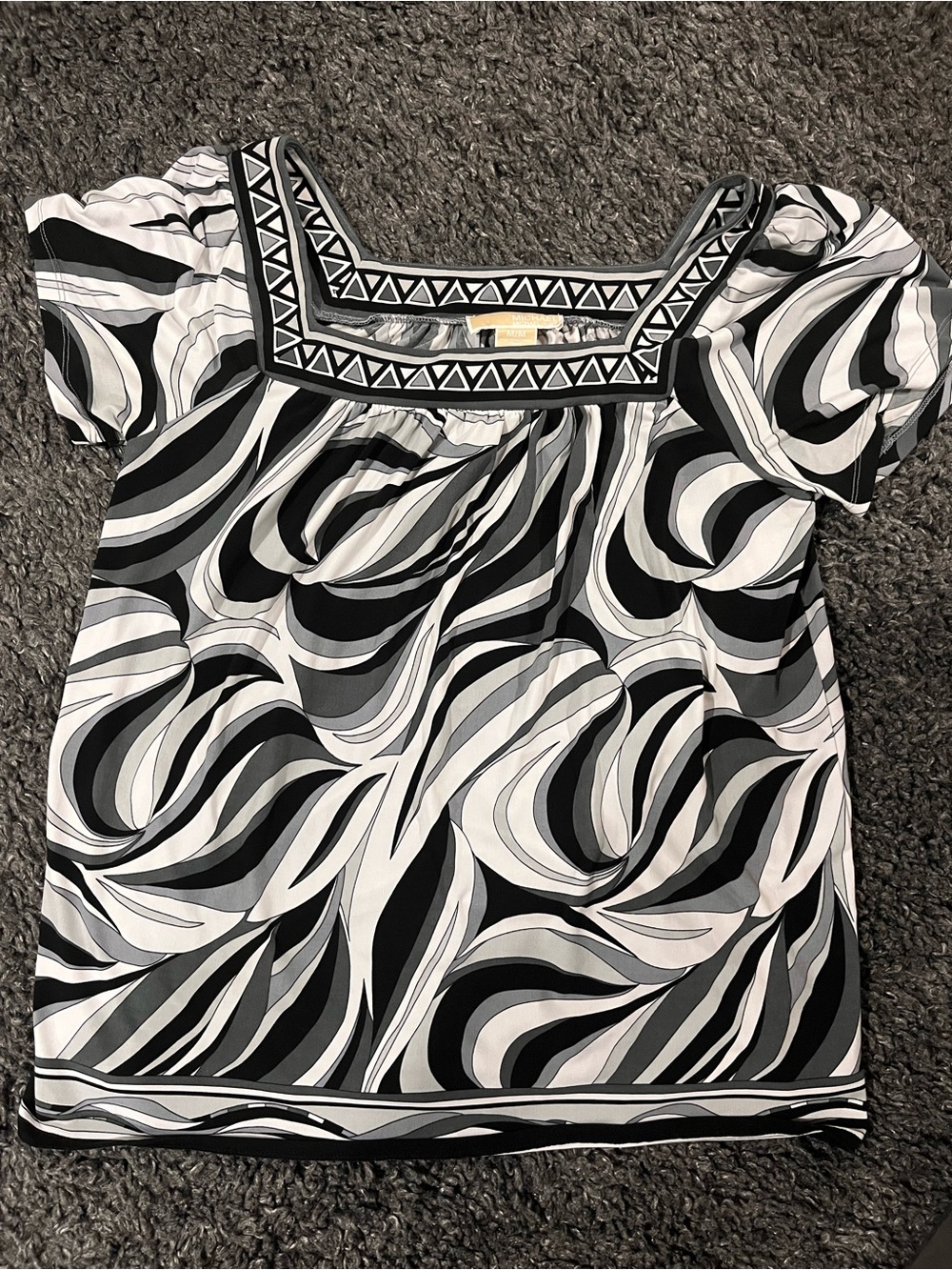 Michael Kors Black & White Geometric Square-Neck Women's Top Size Medium